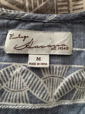 Vintage America Blue Cotton Lace Up Peasant Boho Beach Blouse M thumbnail 4