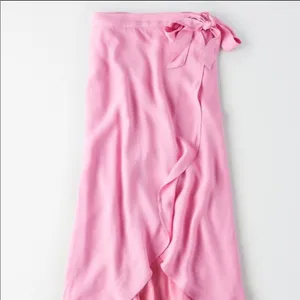 American Eagle Outfitters Midi Tie-Up Pink Wrap Skirt 🆕 XL thumbnail 2