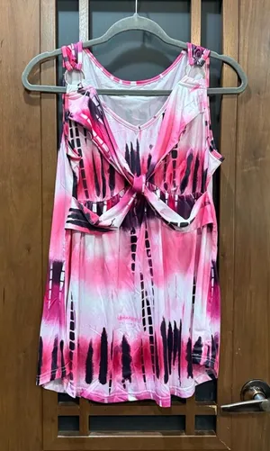 Women’s Pink Tie-Dye Tank Top with Front Knot thumbnail 1