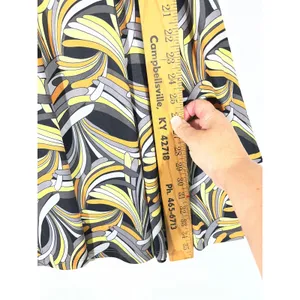 Keren Hart Dress‎ Women S Yellow Grey Abstract Swirl Fit/Flare Keyhole Boho 70's thumbnail 3