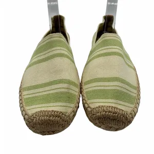 Tory Burch Striped Espadrille Slip-On Flats Green‎ Ivory Canvas Jute Women’s 10 thumbnail 4