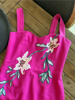 Dress the Population Nicole Floral Tropical Fuchsia Cocktail Dress L thumbnail 7