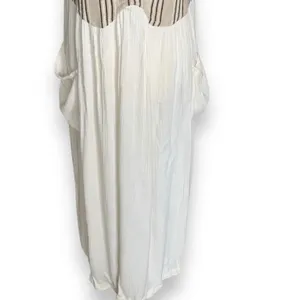 Vintage 90s Linen Rayon Colorblock Maxi Dress Boho Neutral Cottage Patch Pockets thumbnail 6