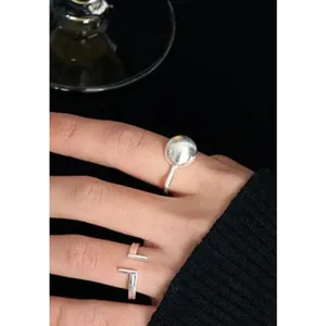 NEW Women's‎ Split Bar White Gold Plated S925 Band Ring Silver Adjustable thumbnail 3
