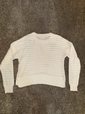 Aeropostale Women's Cream Open-Knit Long Sleeve Crewneck Sweater thumbnail 3