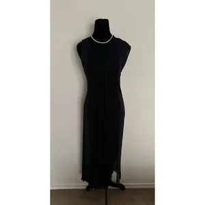 Zara Knit Asymmetrical Combination Color Block Midi Dress Black/Navy Blue Sz S thumbnail 2