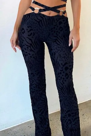 Outcast Jana Pants Black Animal Print Stretch‎ Womens Size Small Low Rise NEW thumbnail 1