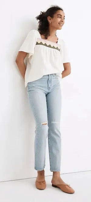 Madewell The High-Rise Slim Crop Boyjean in Dumas‎ Wash: Ripped Edition size 25 thumbnail 1