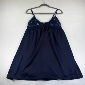 Wild‎ Fable Navy Blue Sequin Floral Babydoll Mini Dress Size Small Feminine Boho thumbnail 2