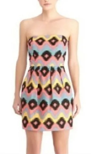 Rachel Roy Ikat Geometric Strapless Dress Size 12 thumbnail 1