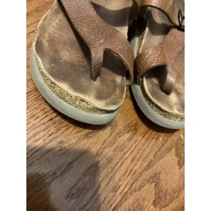 Mephisto Women Tan Leather Thong Buckle Cork‎ Footbed Sandals Size 38 thumbnail 4