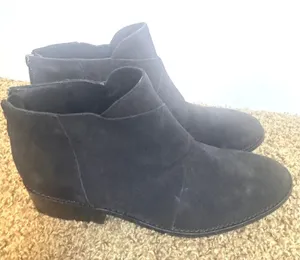 Eileen Fisher Black Suede Ankle Boots Womens 11 Low Block Heel Zip Booties thumbnail 1