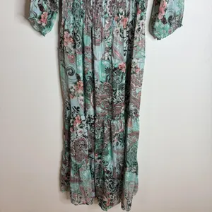 Figueroa & Flower Dress Womens Large Green Paisley Boho Maxi Peasant Button thumbnail 3