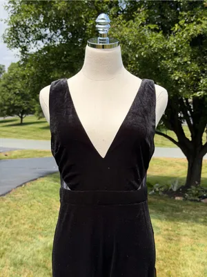 NEW Lulus Black Velvet Lace Mesh‎ Cutout Jumpsuit Formal Evening Party Cocktail thumbnail 4
