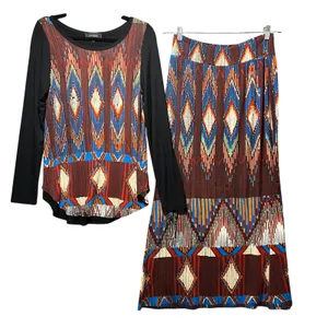 Karen Kane Womens Southwestern Print 2 Piece Set Long Sleeve Top Maxi Skirt S‎ thumbnail 1