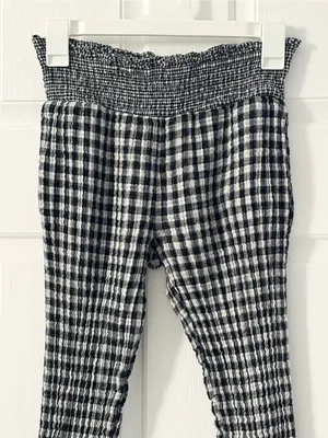 Anthropologie Black & White Gingham Smocked Waist Leggings thumbnail 2