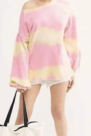 Free People Sweatshirt tie dye feels right womens Pink Yellow (small) hippie thumbnail 1