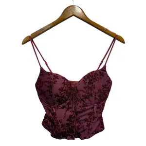 Lulus Velvet Floral Cropped Corset Tank Top in Burgundy size Small NWT thumbnail 2