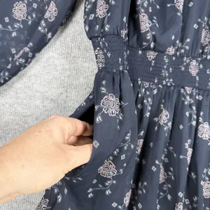 Abercrombie and Fitch Size-XL Mini Dress Floral Stretch Waist Dark Blue thumbnail 11