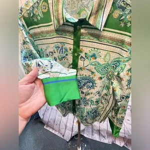 Zara Satin Printed Paisley Floral Button Up Collared Shirt Size Large like new! thumbnail 8