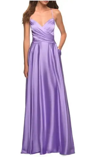 LA FEMME Sleeveless Satin Gown in Lavender Size US 2 thumbnail 8