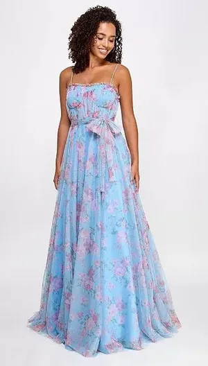 City Studios Juniors’ Blue Floral-Print Bustier Prom Gown size‎ 5/6 NWT thumbnail 1