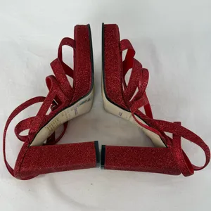 Bakers Glitter Strappy Square Toe Platform Heels in Red Size‎ 7.5 thumbnail 5