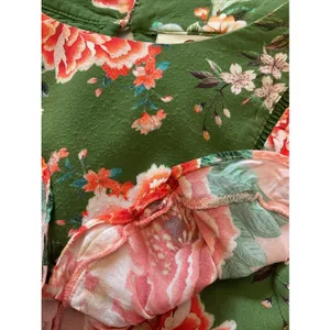FARM Rio Anthropologie Elinor Tunic Dress Green‎ & Pink Floral Ruffle Size M thumbnail 14