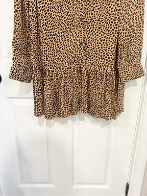 J.Crew Leopard Print Shirt Dress Pleated Hem Long Sleeve Brown Black Size M thumbnail 5