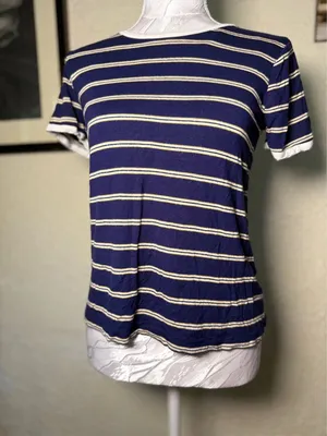 Pink Republic Striped Ringer Tee Navy Blue Yellow Size Small S thumbnail 1