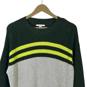 American Eagle Colorblock Striped Crewneck Sweater Green Grey Yellow Size S thumbnail 3