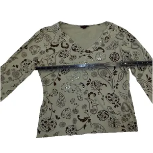 ALC Frank Women's Size L Sage Green Paisley Floral V-Neck Top Sequin Accents thumbnail 8