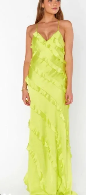 NEW NWT Show Me Your MuMu Romance Ruffle Dress Lime Small thumbnail 1