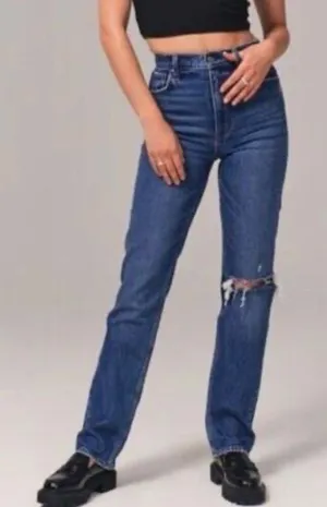 Abercrombie & Fitch 90’s ultra high rise straight distressed knee jeans 29 thumbnail 1