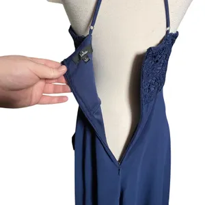 NWT LULU’s Women’s Navy Blue Chiffon Lace Maxi Full Length Dress Gown thumbnail 9