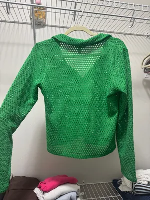 Green H&M crochet long sleeve top thumbnail 2