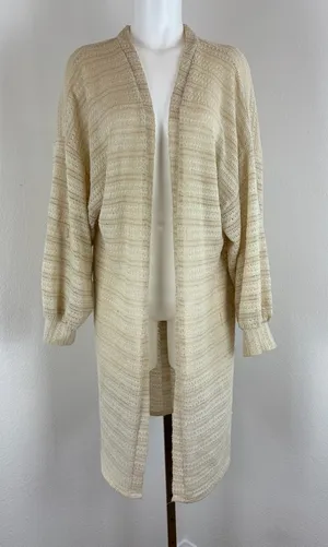 Anthropologie cream longline textured open knit duster cardigan thumbnail 1