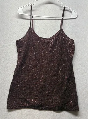 EXPRESS Women’s Y2K Burgundy Spaghetti Strap Sequin Tank Top Cami Size M thumbnail 1
