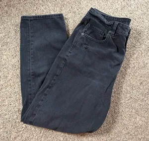 American Eagle Women's Black Distressed Straight Leg Jeans thumbnail 3