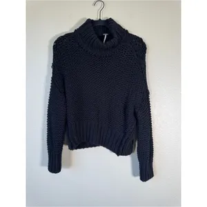 Free People Black Chunky Knit Turtleneck Sweater Womens XS Pullover Boho Fall thumbnail 8