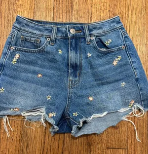 American Eagle Denim Shorts with Floral Embroidery Size 000 thumbnail 1