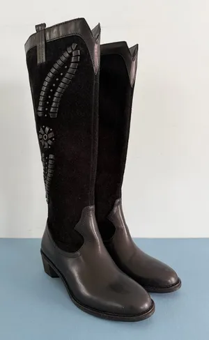 Brioso Sedona Whipstitch Suede Leather Black‎ Riding Western Boots thumbnail 1