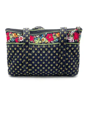 Vera Bradley Betsy Bag Vibrant Black Retired Quilted Floral Zip Top Tote Bag VTG thumbnail 4