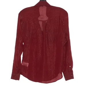 NWT Express Top Button Up Sheer Metallic Lightweight Long Sleeve Holiday Red XS thumbnail 3