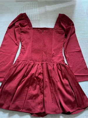 Abercrombie & Fitch Emerson Drop-Waist Satin Mini Dress in Red Dahlia Small NEW thumbnail 5