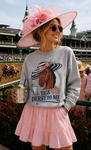 NEW Kentucky Derby-Talk Derby To Me Gray Sweatshirt thumbnail 1