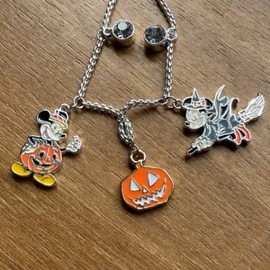 Disney Halloween Mickey Minnie Mouse‎ Pumpkin Witch Charm Bolo Bracelet Silver thumbnail 4