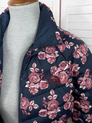 The North Face Flare Jacket Women Small Blue Pink Floral Down Puffer Coat Zip Up thumbnail 5