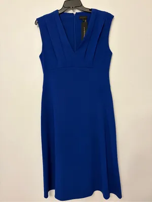 Donna Karan Royal Blue V-Neck Pleated Sleeveless Midi Dress Size 10 NWT thumbnail 7