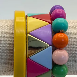 Colorful Stackable Beaded & Triangle‎ Bangle Bracelet Set Funky Women's Jewelry Yellow thumbnail 2